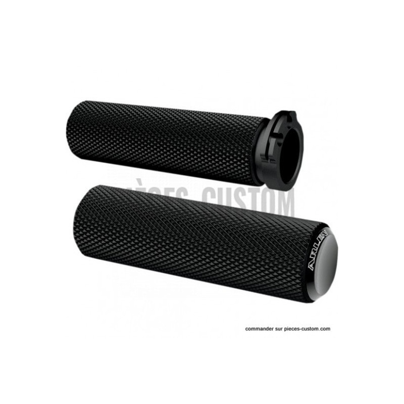 Poignées-Arlen-Ness-Fusion-Knurled-noir-anodisé-pour-modèles-de-1973-à-2022-ref-06301042