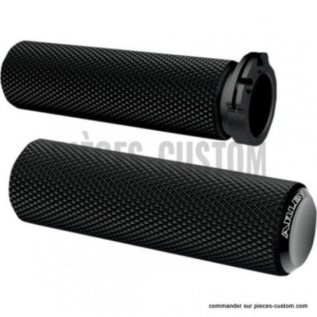 Poignées-Arlen-Ness-Fusion-Knurled-noir-anodisé-pour-modèles-de-1973-à-2022-ref-06301042