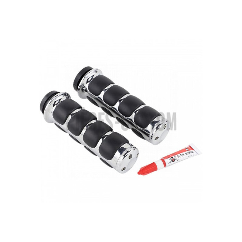 Poignées-Küryakyn-Iso-Grips-chrome-pour-Touring-et-Softail-de-2008-à-2021-ref-06300452