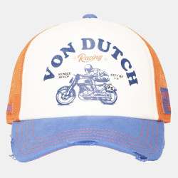 Casquette-Von-Dutch-Orange-et-Bleue-Trucker-Snapback-effet-Usé-CREW-ref-VD-CREW-34