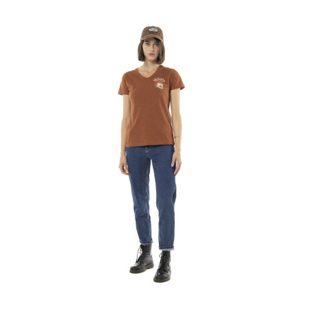 Tee-Shirt-Von-Dutch-Marron-coupe-Régular-Col-V-effet-Flammé-BURN-Femme-ref-VD-BURN-BR