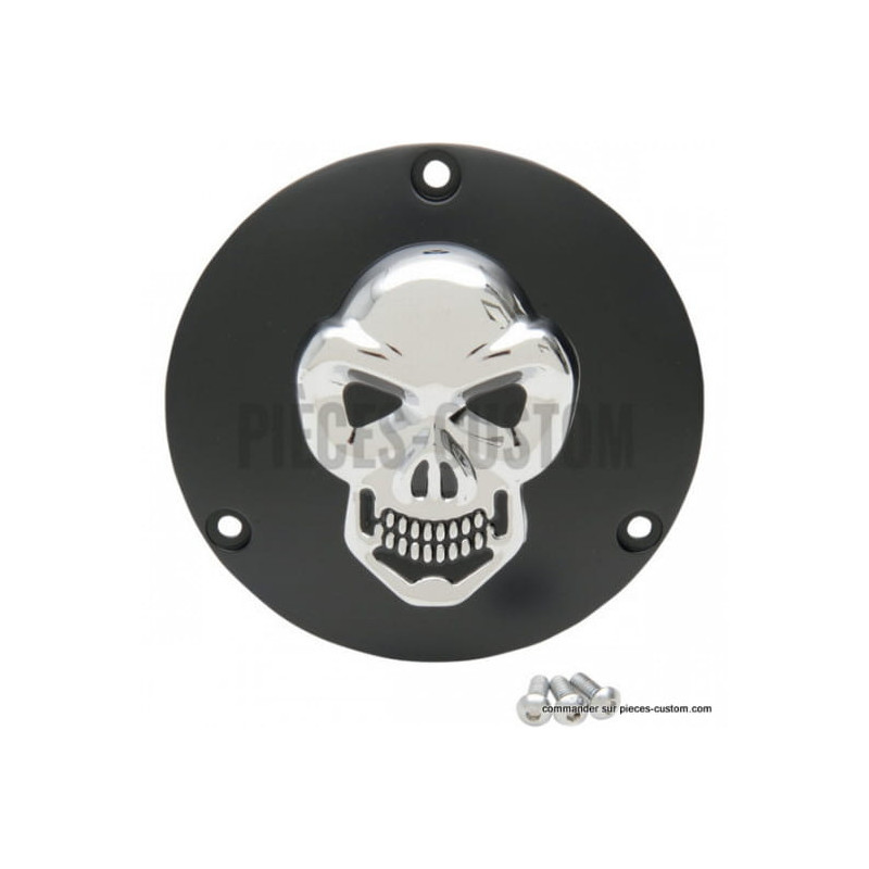 Cache-embrayage-Skull-noir-et-chromé-pour-Big-Twin-de-1984-à-1999-ref-11070267