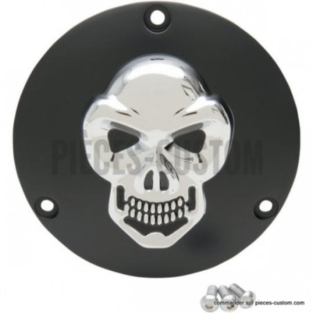 Cache-embrayage-Skull-noir-et-chromé-pour-Big-Twin-de-1984-à-1999-ref-11070267