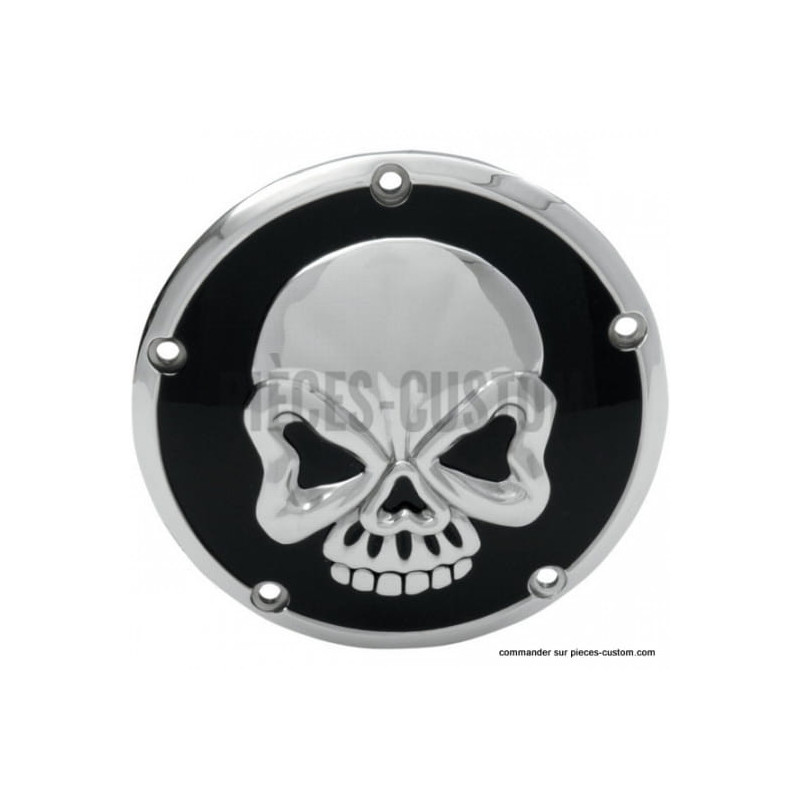 Trappe-embrayage-Skull-noir-et-chrome-pour-Big-Twin-de-1999-à-2018-ref-11070327