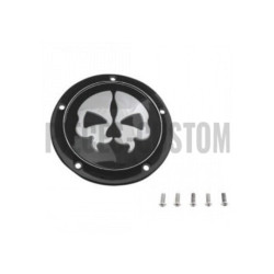 Trappe-d-embrayage-Split-Skull-Noir-skull-Chrome-pour-Twin-Cam-de-1999-à-2018-ref-11070547