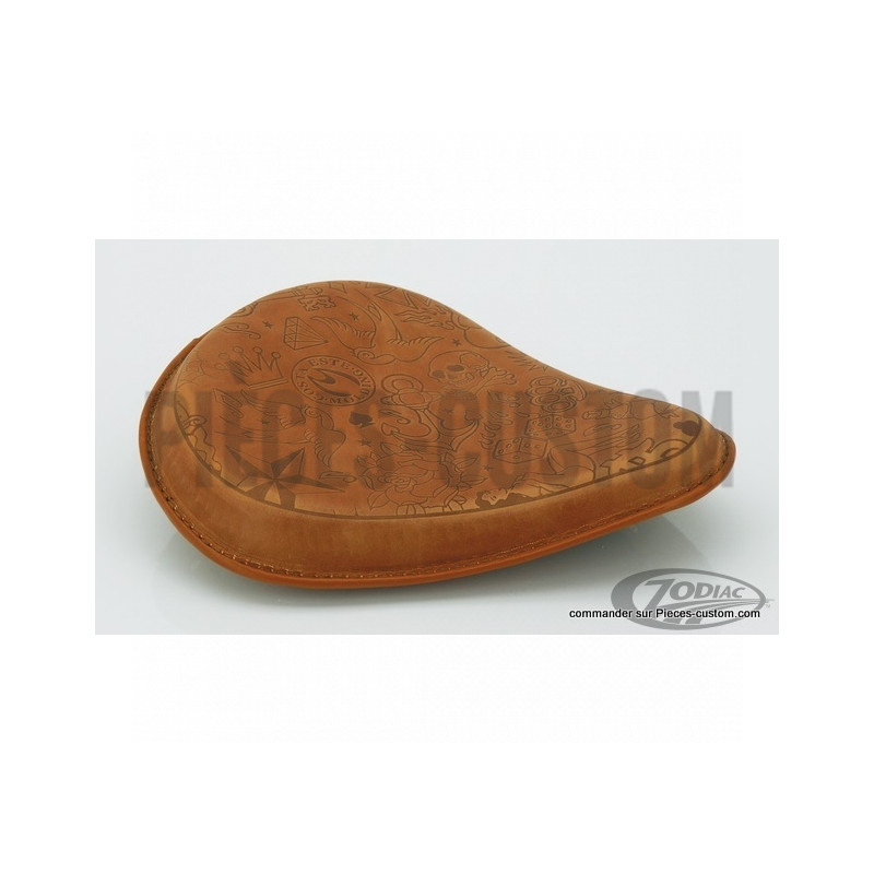 Selle-à-ressorts-Eco-Line-Solo-Modèle-Cuir-marron-brodée-motifs-Old-school