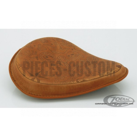 Selle-à-ressorts-Eco-Line-Solo-Modèle-Cuir-marron-brodée-motifs-Old-school