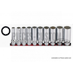 10 Douilles longues 12 pans carré 3/8" métrique