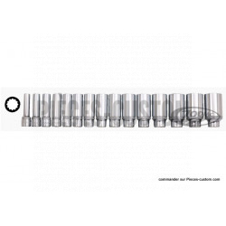 15 douilles longues 12 pans en pouces carré 1/2"