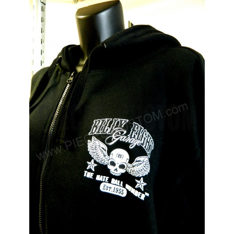 Sweat à Capuche Billy Eight Fermeture Zip - Style Biker Vintage, Fabriqué En France