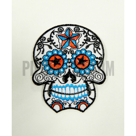Patch Tête de mort mexicaine Blanc et Bleu