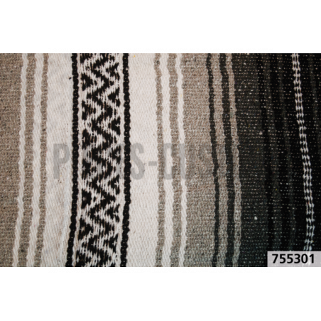 Couverture mexicaine Veracruz charbon argent noir et blanc + lanières noires