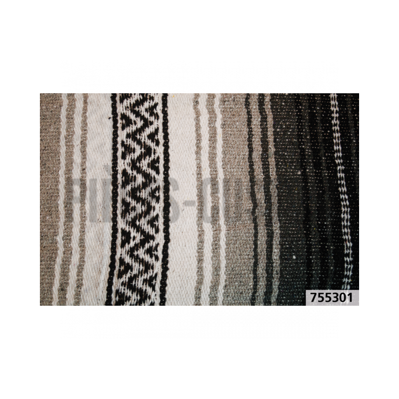 Couverture mexicaine Veracruz charbon argent noir et blanc + lanières marrons