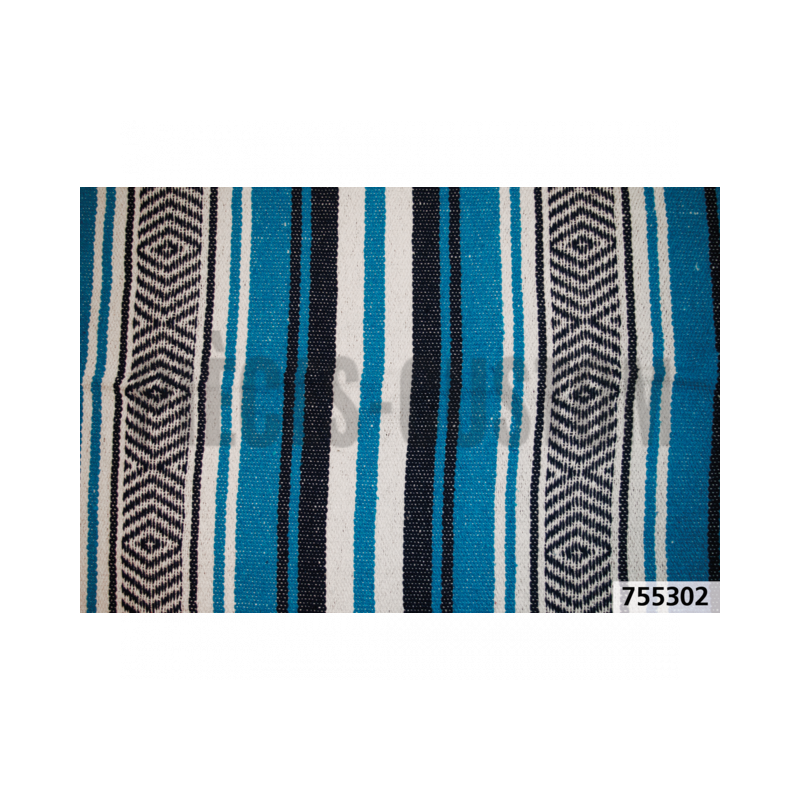 Couverture mexicaine Veracruz bleu nuit turquoise et blanc