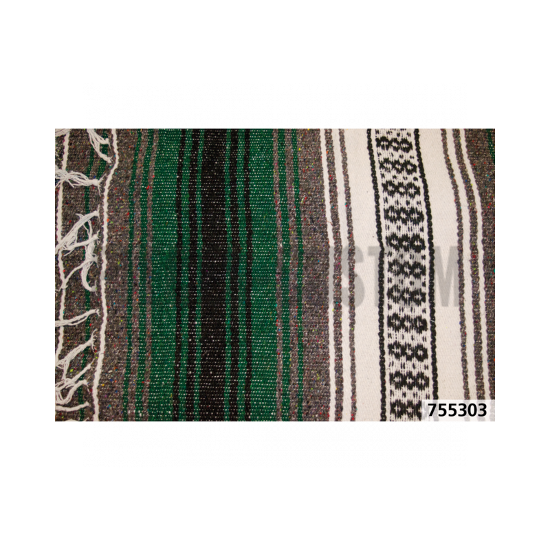 Couverture mexicaine Veracruz vert fôret charbon et blanc