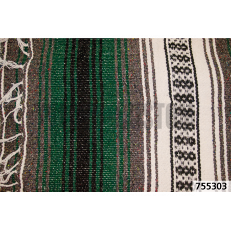 Couverture mexicaine Veracruz vert fôret charbon et blanc