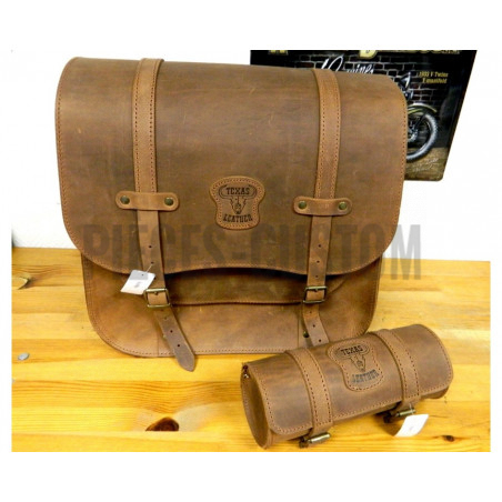 Sacoche en cuir latérale Texas marron avec boucle laiton