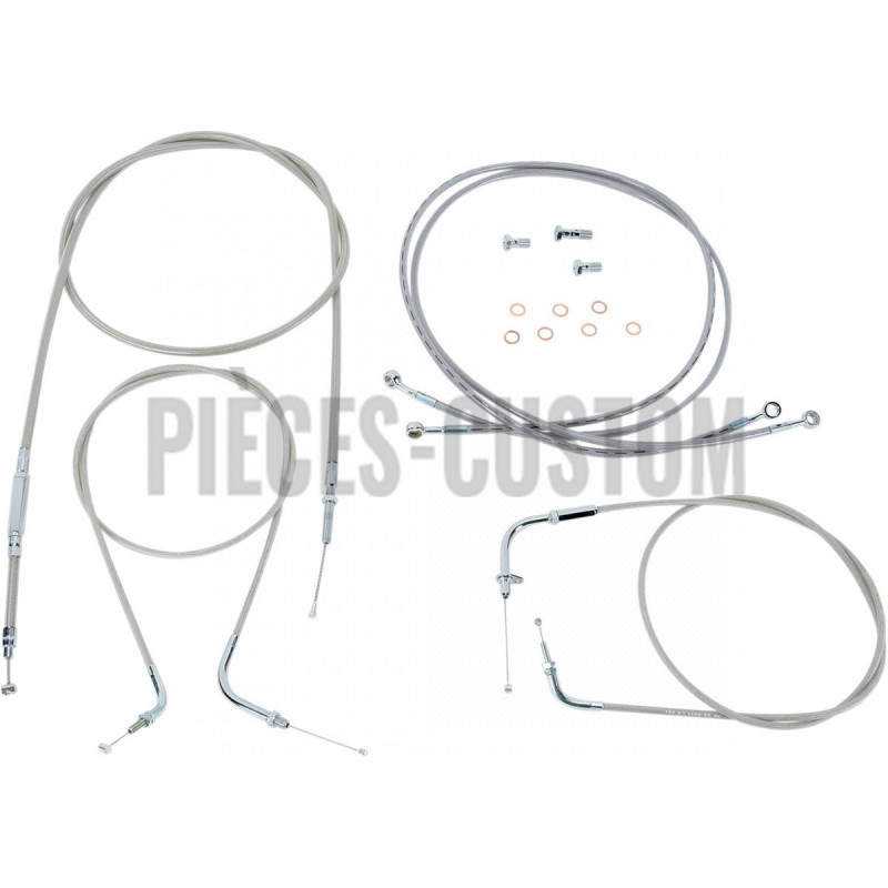 Kit de câbles Baron guidon 15"-17" Acier pour Yamaha XVS1300A Dragstar de 2007 à 2017