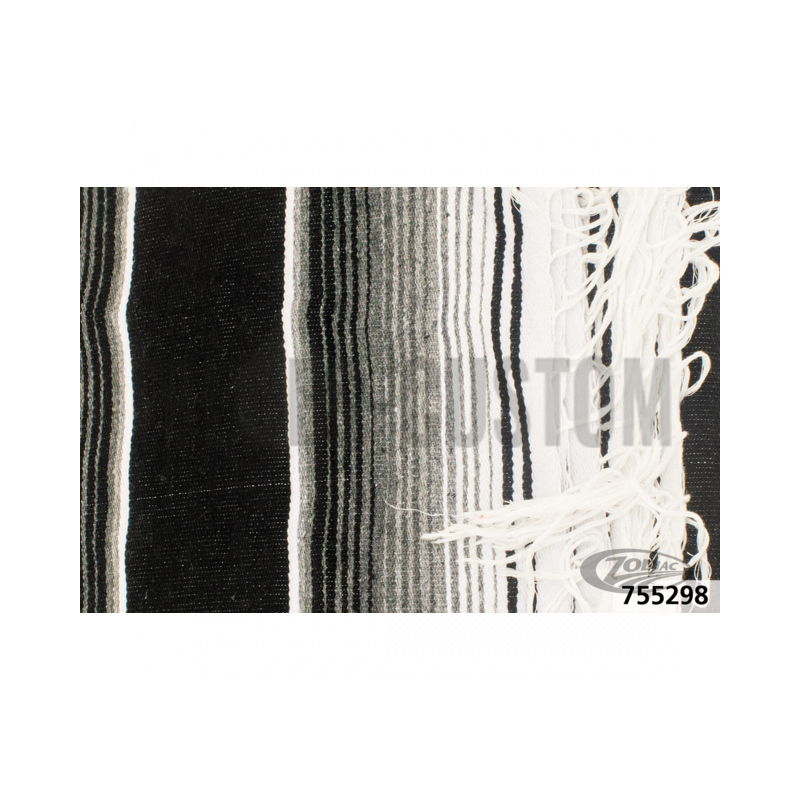 Couverture mexicaine Cozumel noir et blanc poncho avec lanières noires