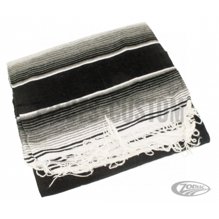 Couverture mexicaine Cozumel noir et blanc poncho avec lanières marrons