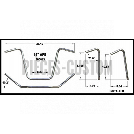 Guidon ape Hanger chromé 16" pour modèles de 1982 à 2019 avec empreintes