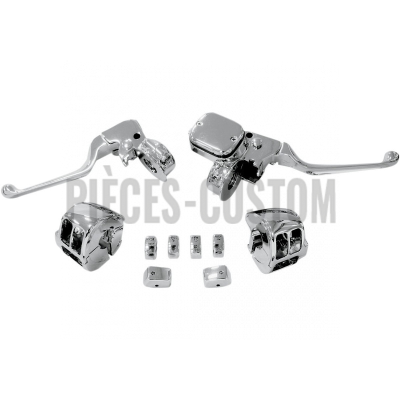 kit de commandes chromé avec maître cylindre 9/16" pour Softail et Dyna de 2011 à 2017