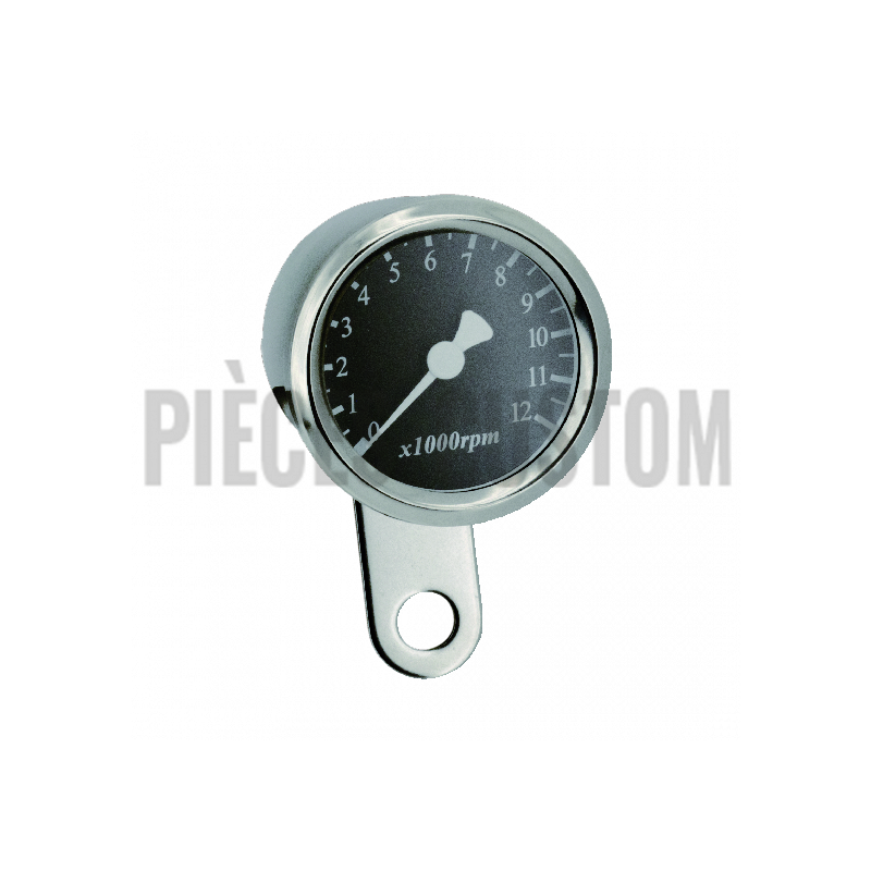 Mini compte tours 48mm entourage chromé fond noir
