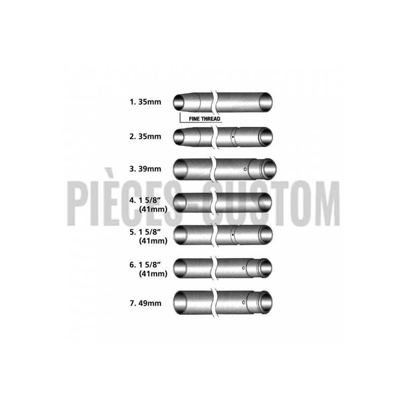 Tubes de fourche chrome longueur 870mm pour fourche 39mm