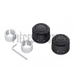 Caches écrous axe de roue avant Willie G Skull Noir pour modèles Harley Davidson