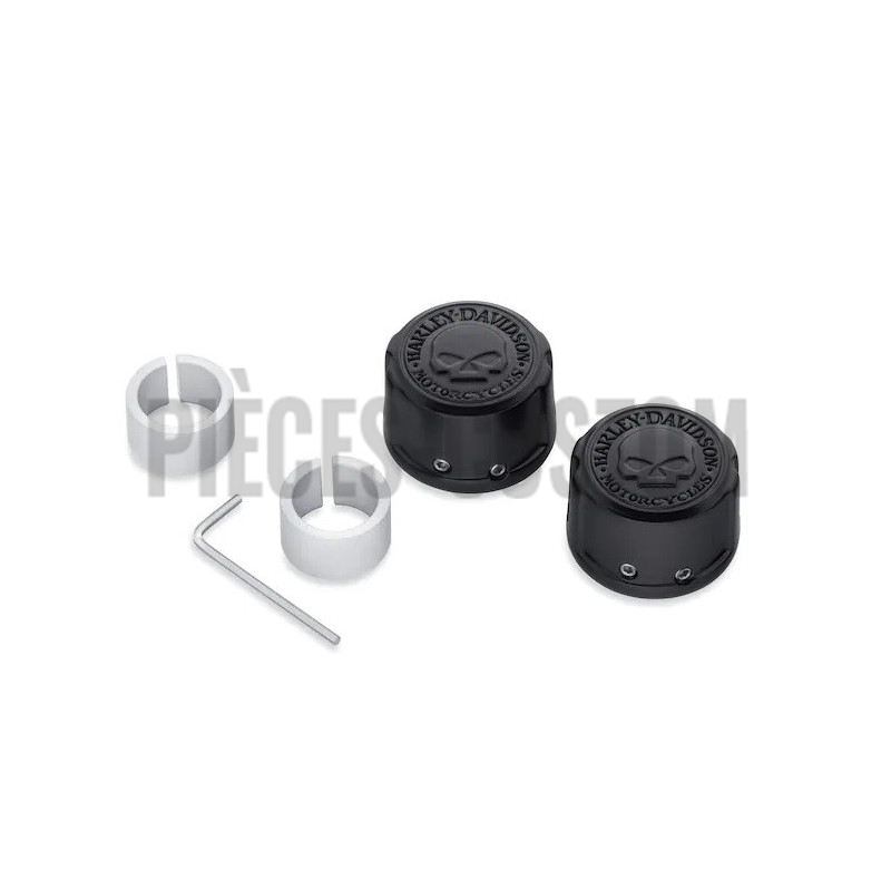 Caches écrous axe de roue avant Willie G Skull Noir pour modèles Harley Davidson