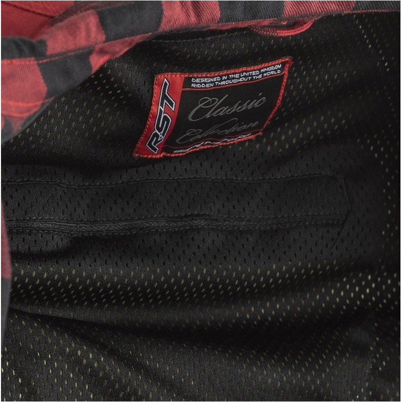 Veste moto RST Lumberjack Kevlar homologué CE couleur noir et rouge